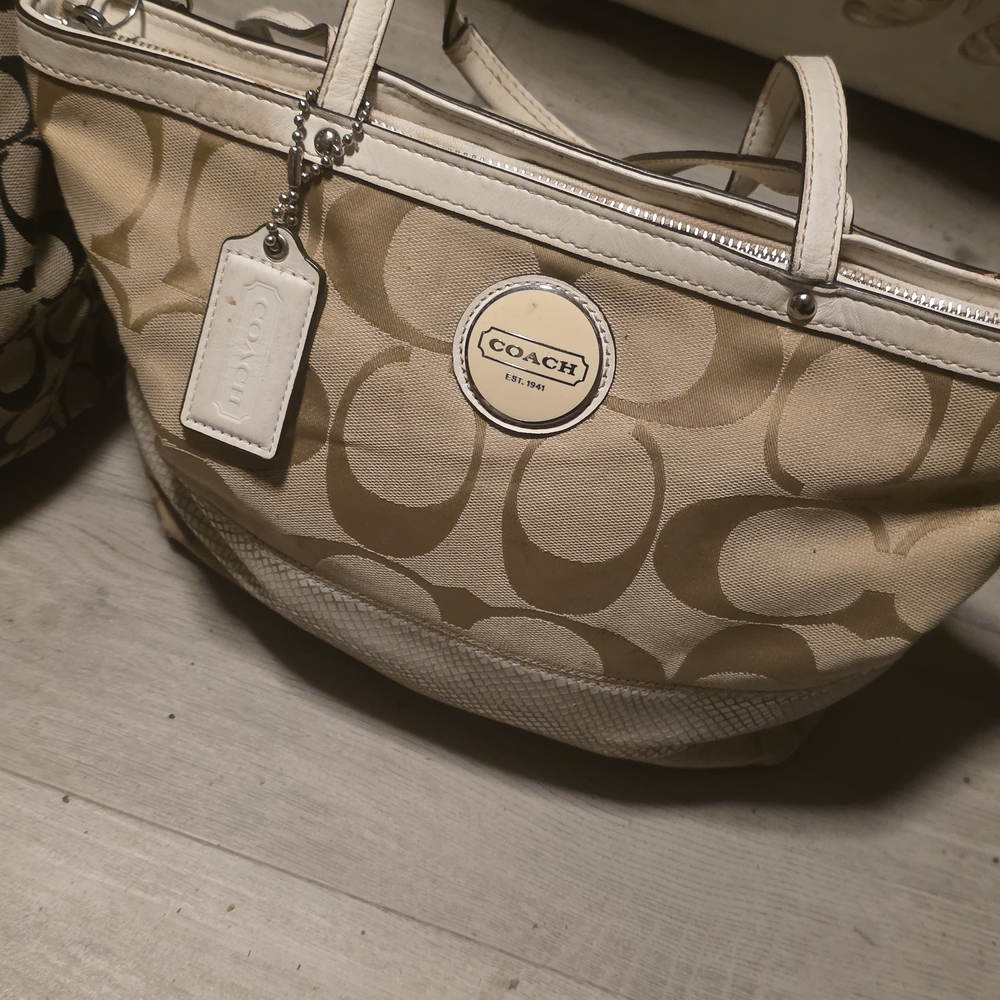2 Coach Black and Tan Signature Shoulder Bags - Picture 3 of 11